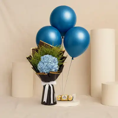 Blue Hydrangea Bouquet - Flowers n Chocolate