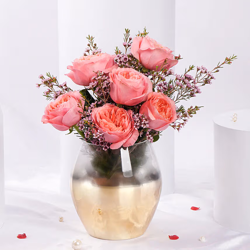 Valentines Pink Charm in Gold Vase