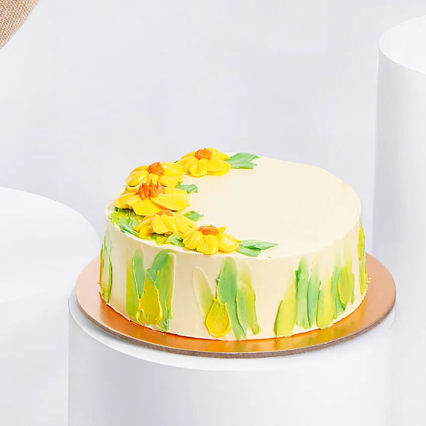 Daffodils withTulips Birthday Flower Bouquet With Cake