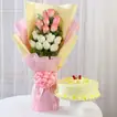 Pink & White Roses & Butterscotch Cake