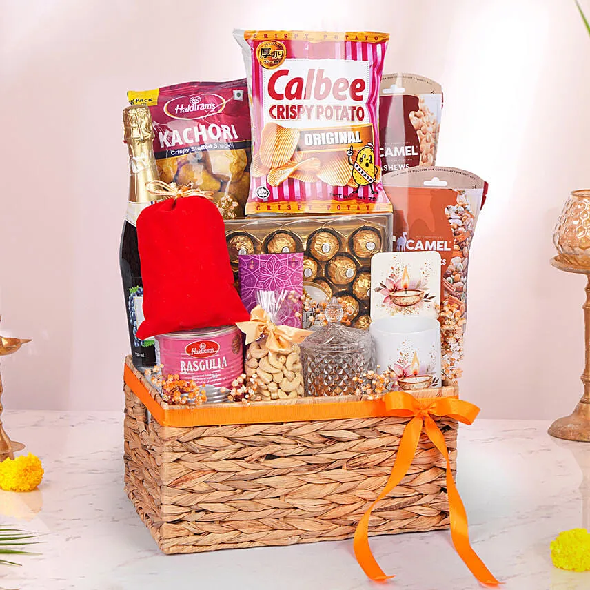 Grand Deepawali Gift Hamper with Sparkling Drink, Dry Fruits & Treats
