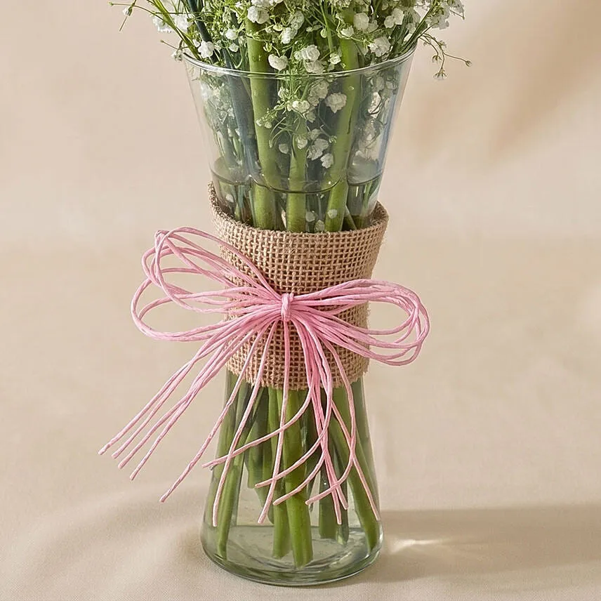 Gerberas White Carnations In Glass Vase