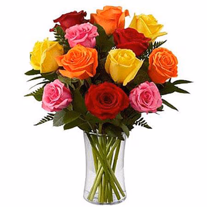 Dozen Mix Roses in a Glass EG
