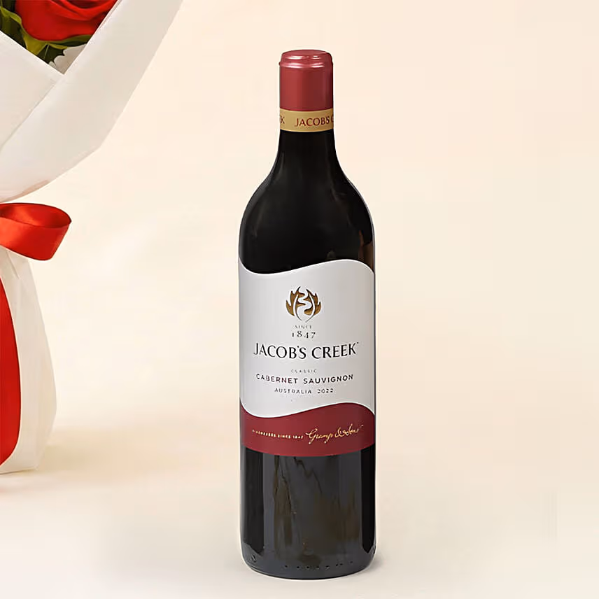 Love 9 Red Roses Bouquet n Wine