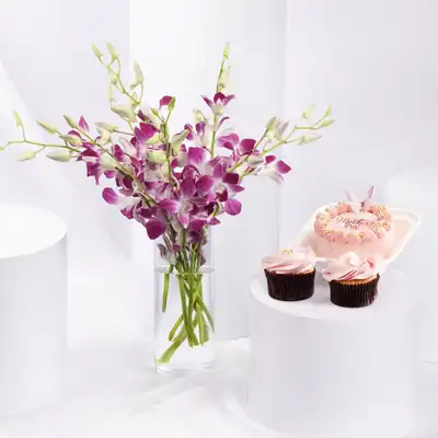 Mesmerizing Purple Orchid - With Cake