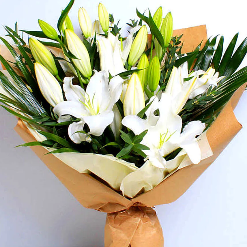 White Beauty Lilies Bouquet With Ferrero Rocher