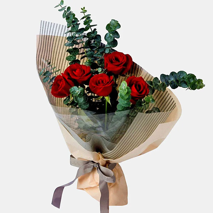 Red Roses Bouquet With Cake and Card