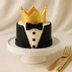 Elegant Best Man Tuxedo Cake with Golden Crown