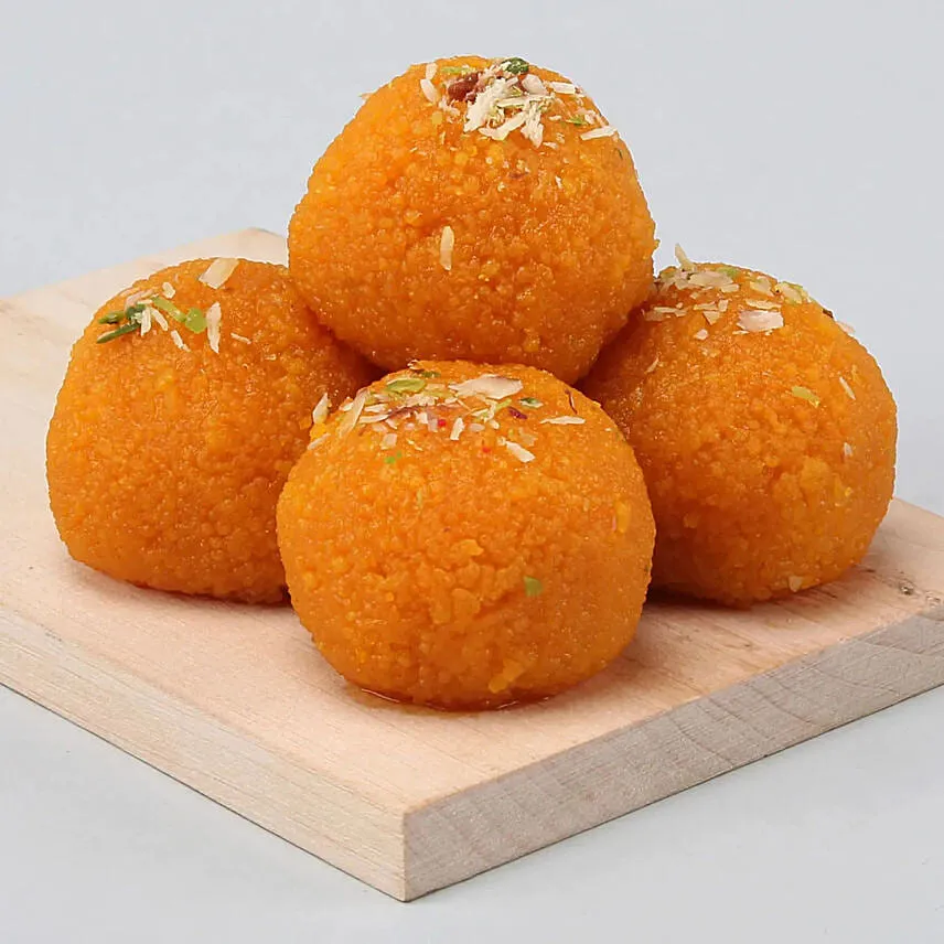 Green and Yellow Stone Bhaiya Bhabhi Rakhi with Motichoor Laddoo