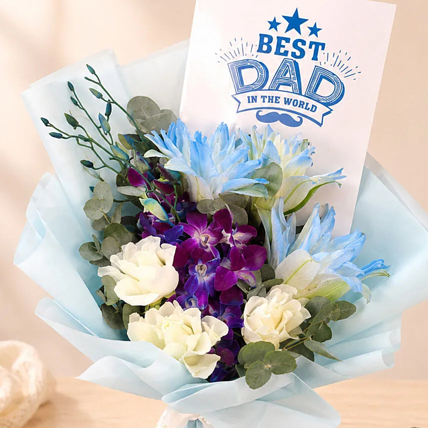 Best Dad Blue Lily and Orchid Bouquet