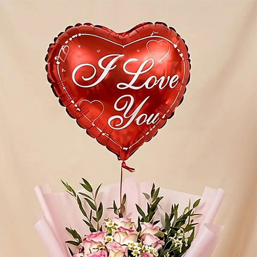 Titanic Rose Chamomile Bouquet With I Love You Balloon For Love