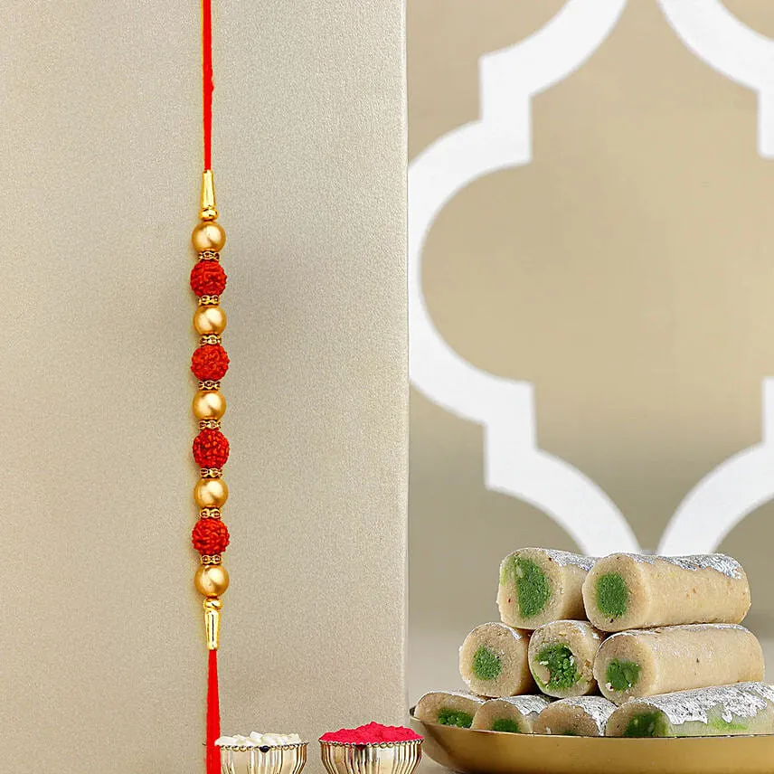 The Sacred Rudraksha Rakhi With Kaju Roll