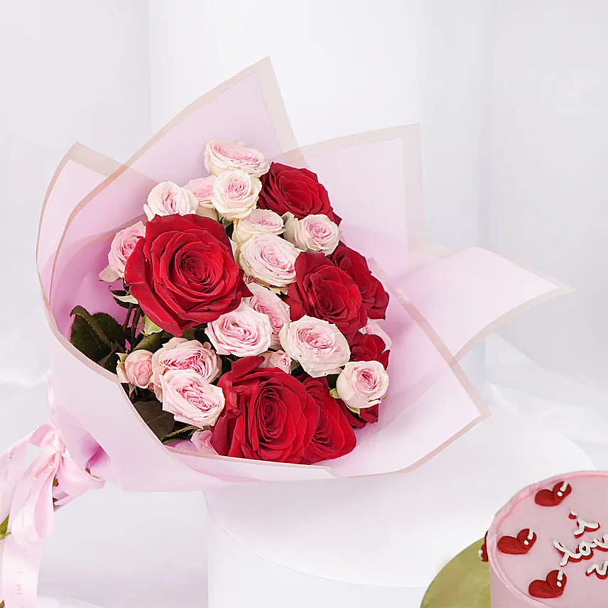 Valentines Roses Bouquet and Cake