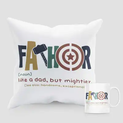 Mightier Dad Cushion and Mug Set - Perfect Gift for Super Dads