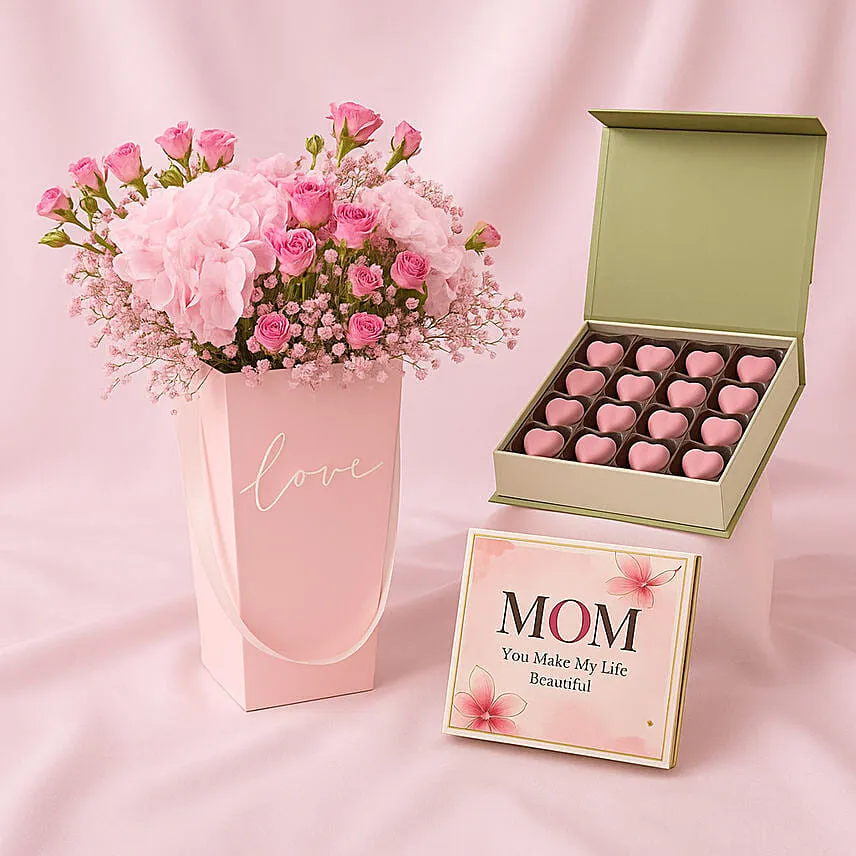 Mothers Day Hydrangeas with Chocolate Box