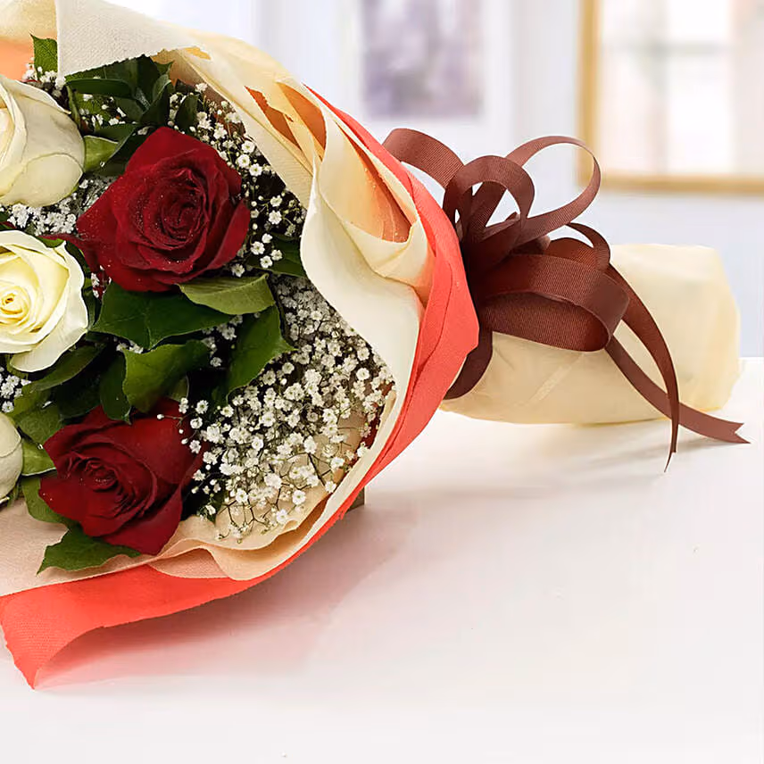 Red N White Valentine Roses Bouquet