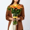 Elegant Orange and Yellow Rose Vase Arrangement with Ribbon