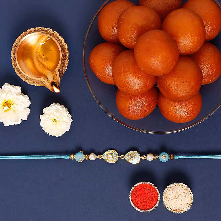 Sneh Designer Blue Stone Rakhi & Gulab Jamun