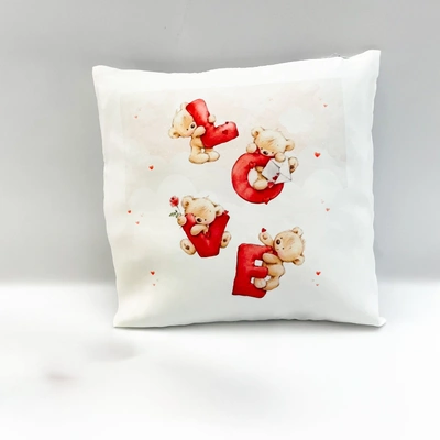 Romantic Love Valentine Cushion with Adorable Teddy Bear Design