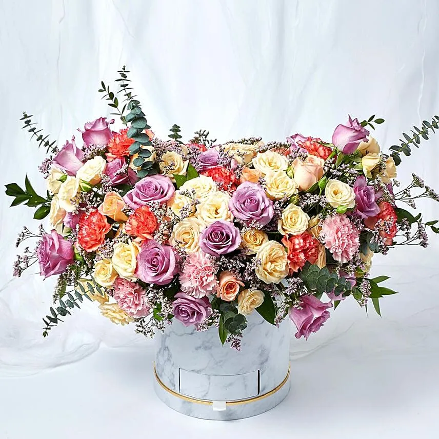 Premium Mixed Flowers White Box Arrangement