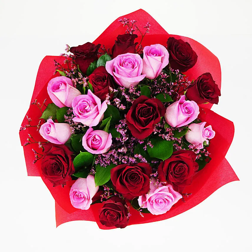 10 Pink & 10 Red Roses Bouquet For Valentines