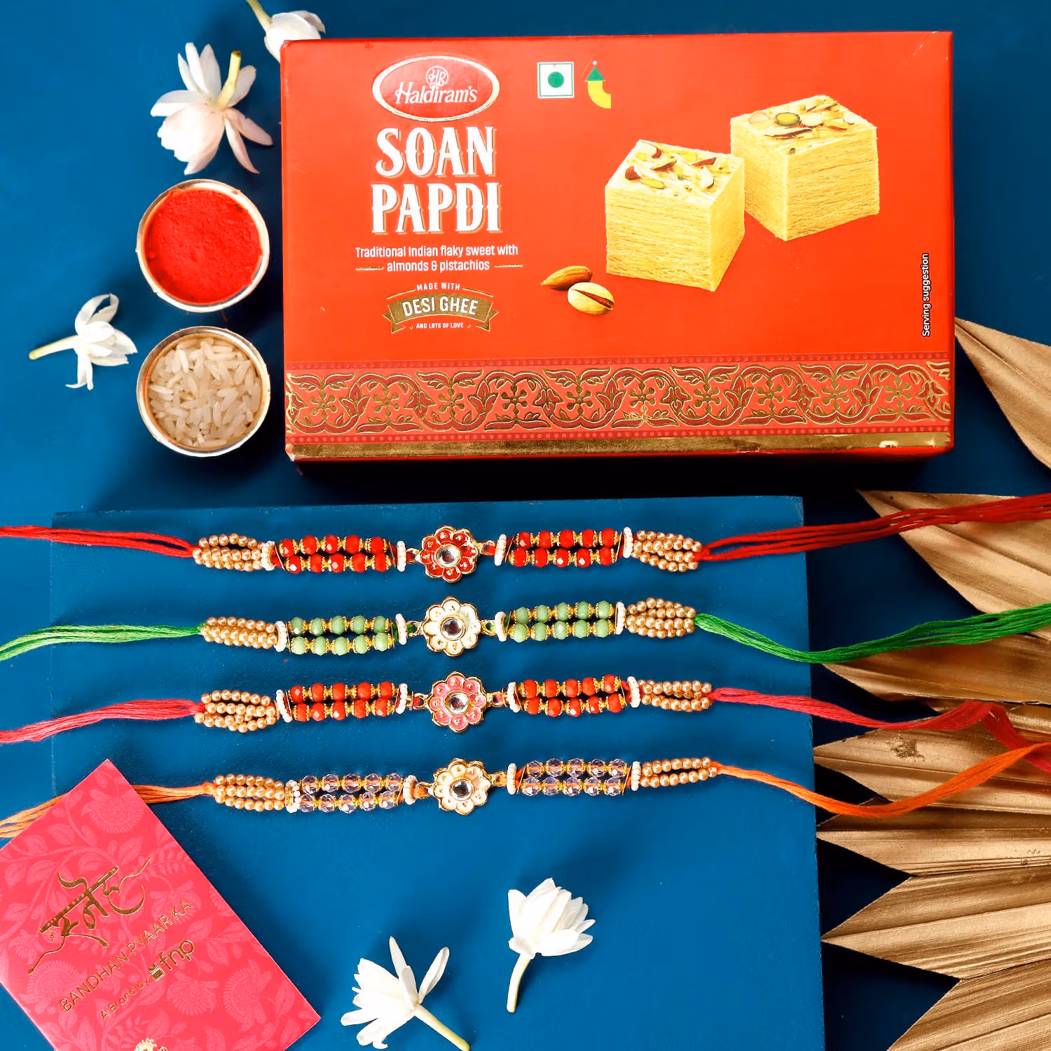 Sneh Meenakari Rakhi Set & Soan Papdi