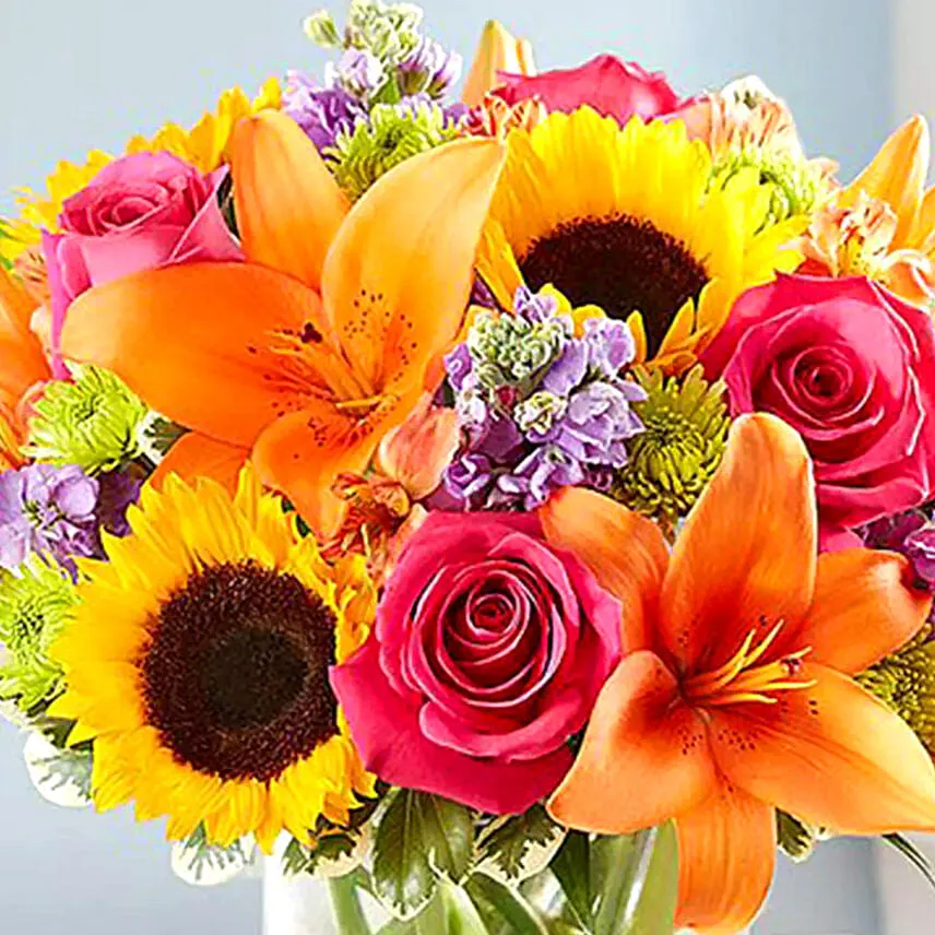 Vivid Bunch Of Flowers In Vase