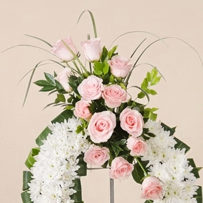 White and Pink Wreath Flowers Stand