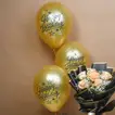 Elegant Peach Rose Bouquet with Black Forest Cake and Birthday Balloons