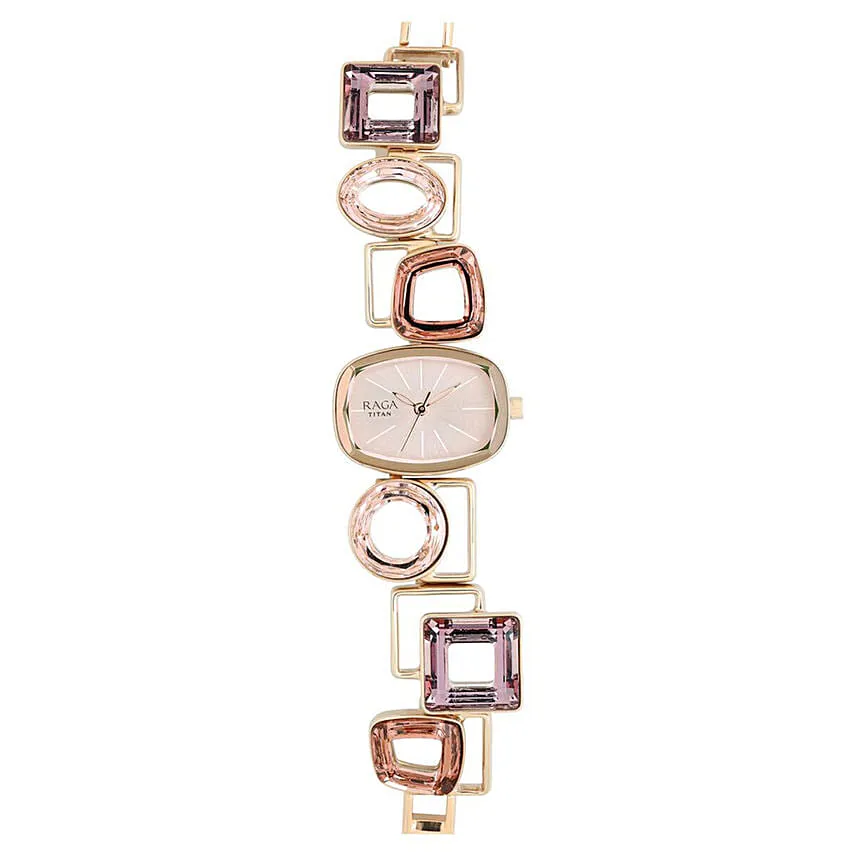Titan Raga Facets Pink Dial Analog watch For Her Beautifully Arranged With Flowers