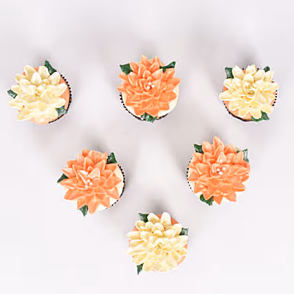 Exquisite Flower Bouquet Cupcakes - Set of 6 Vanilla Delights