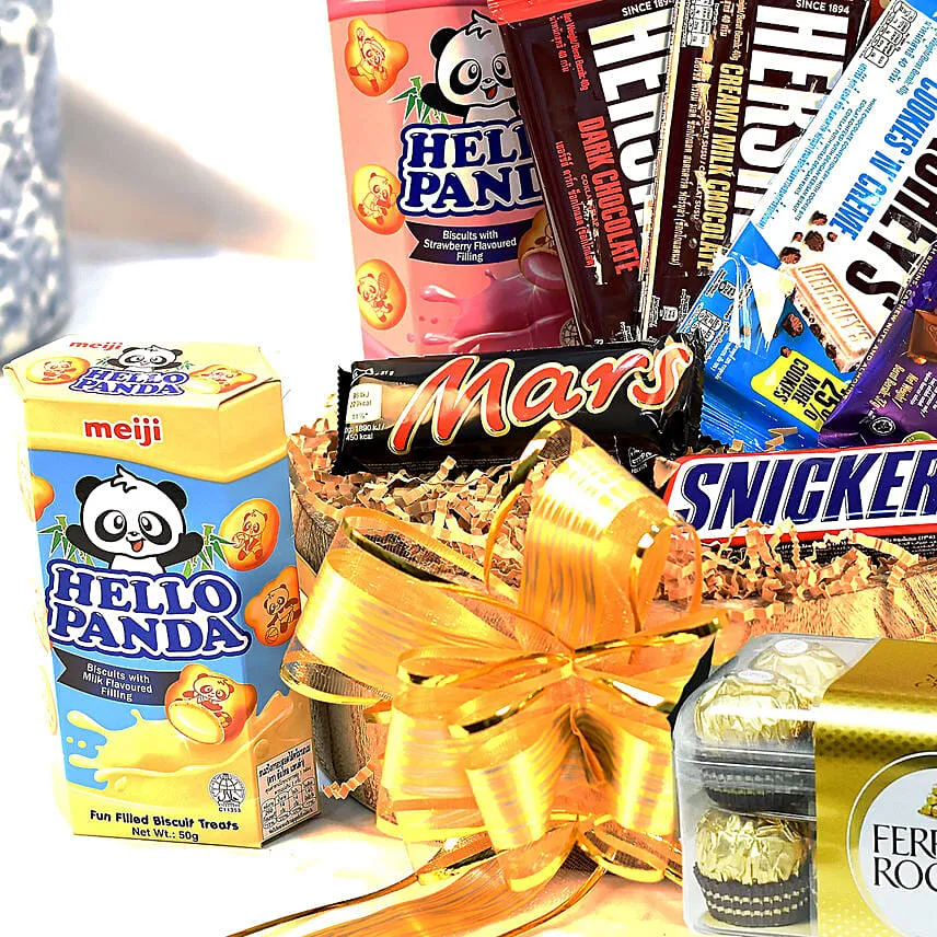 Chocolates Loaded Wooden Basket