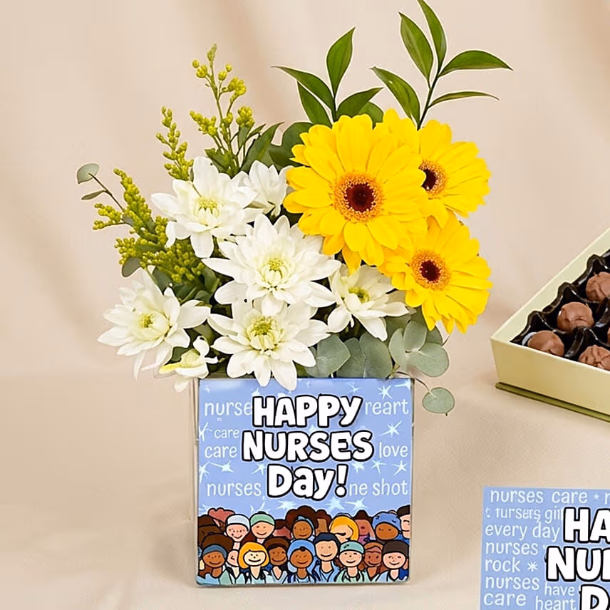 Nurses Day Flower Vase and Truffles Bundle