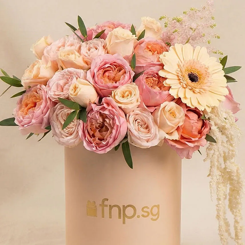 Peach Flowers Beauty Box Arrangement