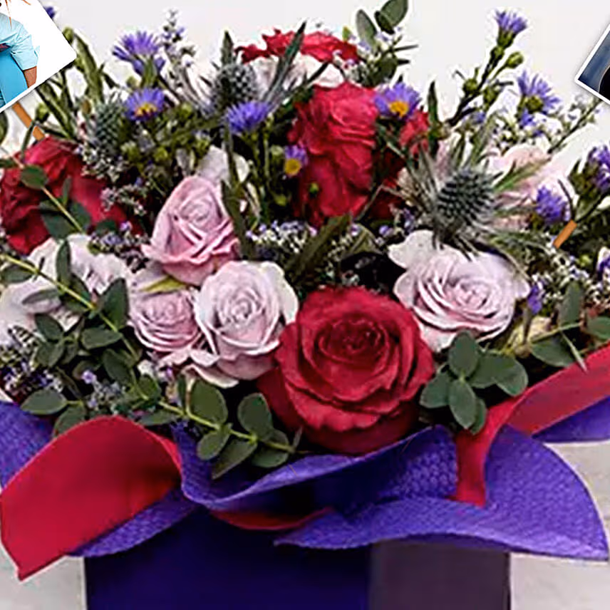 Personalised Mixed Flowers With Square Glass Vase