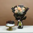Elegant Peach Rose Bouquet with Decadent Black Forest Cake