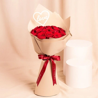 Luxurious Red Roses Romance Bouquet with Heart Topper