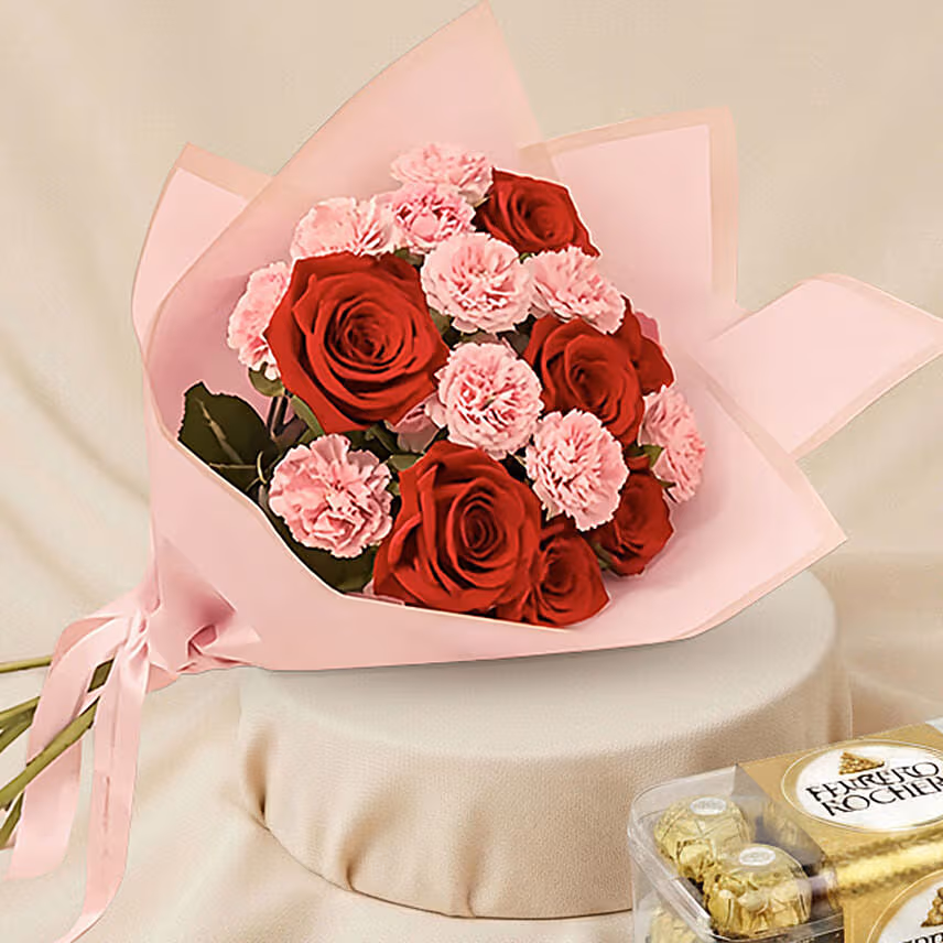 Eternal Love Valentine's Roses Bouquet and Chocolates Gift