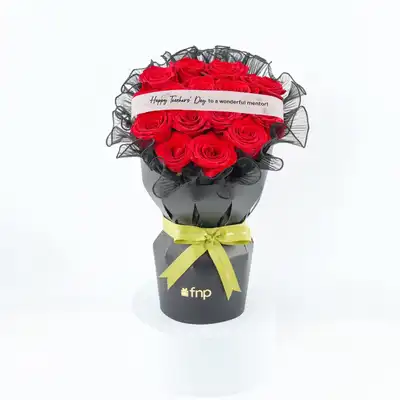 Teachers Day Red Roses Sleeve Arrangement - English Text