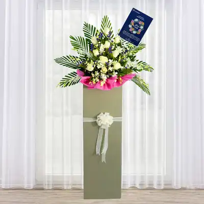 Rest In Peace Condolence Mixed Flowers Grey Stand
