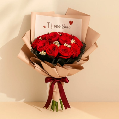 Elegant 15 Red Roses Bouquet - Bouquet
