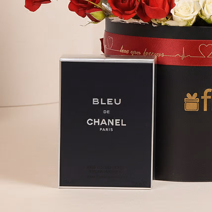 Valentine Gift for Him - Perfume and Roses Box