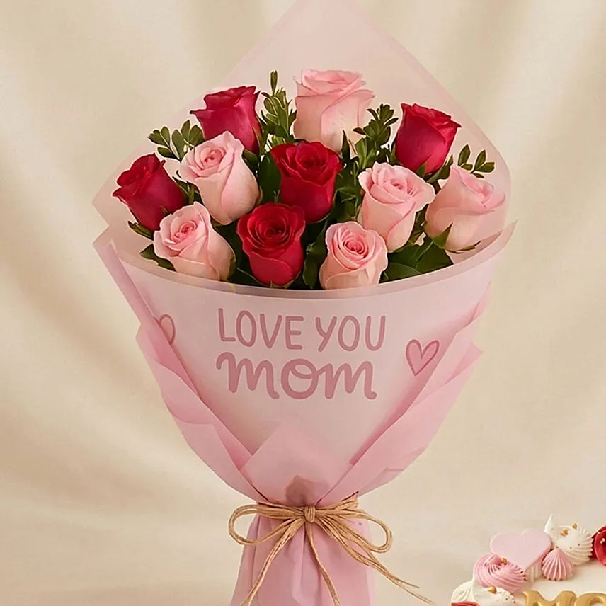 Mothers Love Rose Bouquet with Cake