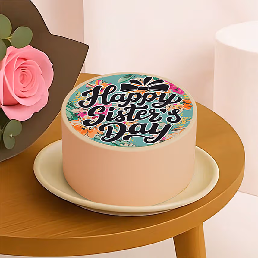 Sisters Day Mini Cake And Flower Bouquet