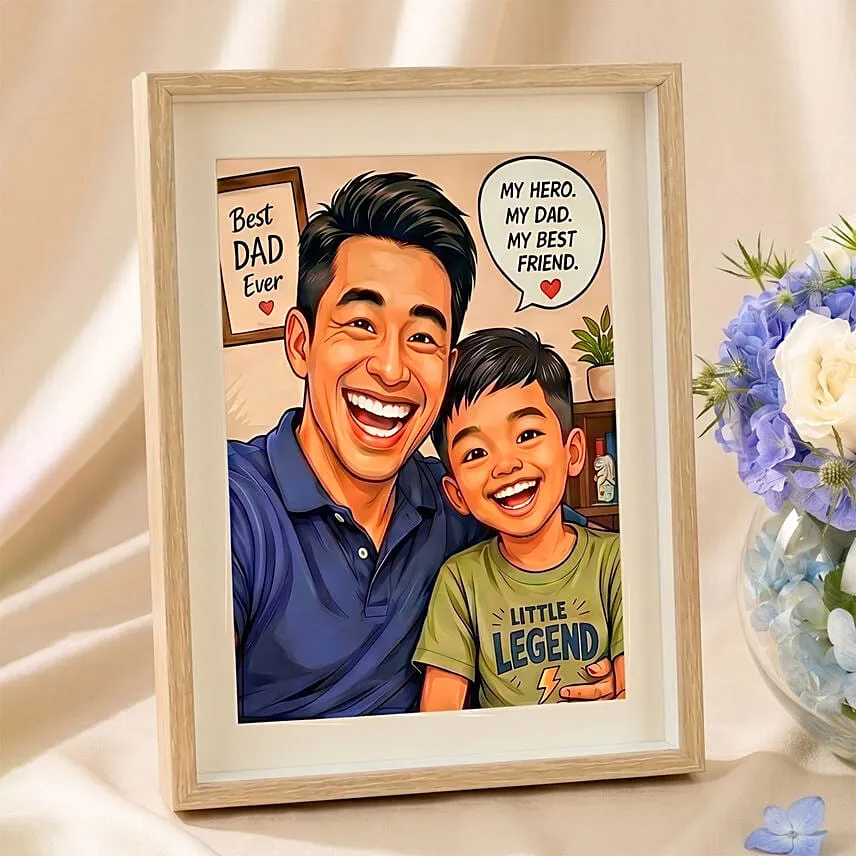 Personalised Father's Day Frame & Blue Hydrangea Glass Bowl Set