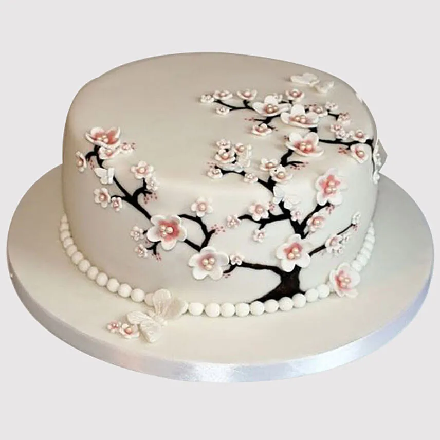 Pretty White Christening Black Forest Cake