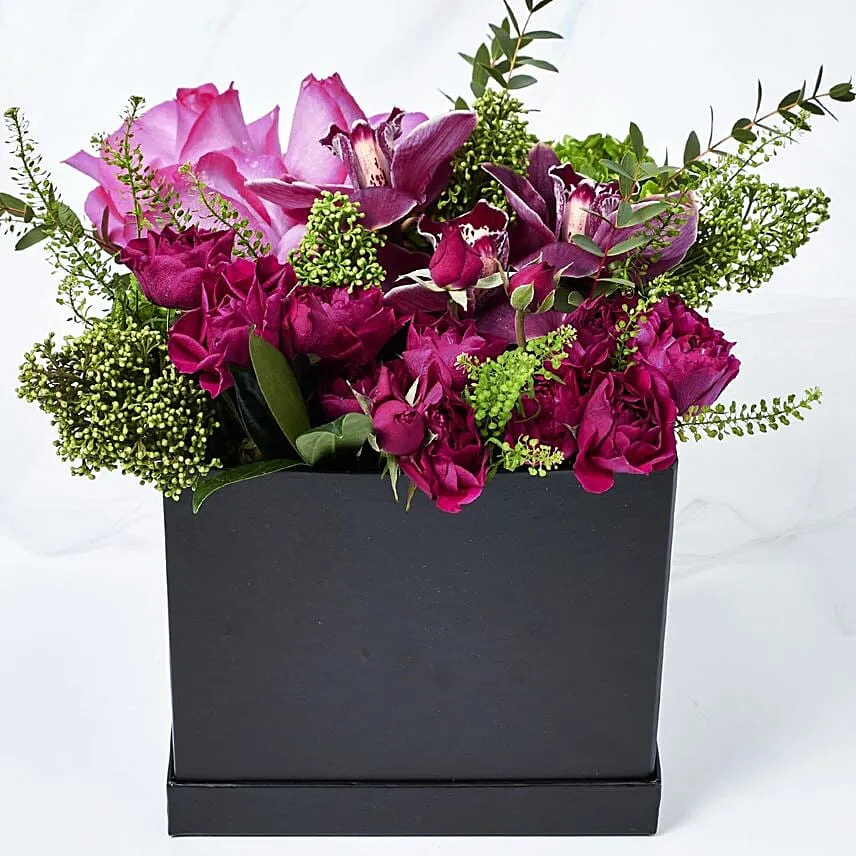 Beautiful Mixed Flowers Box Arrangement With Ferrero Rocher