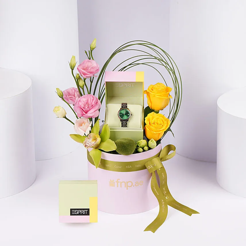 ESPRIT Green Dial Watch with Luxury Floral Arrangement