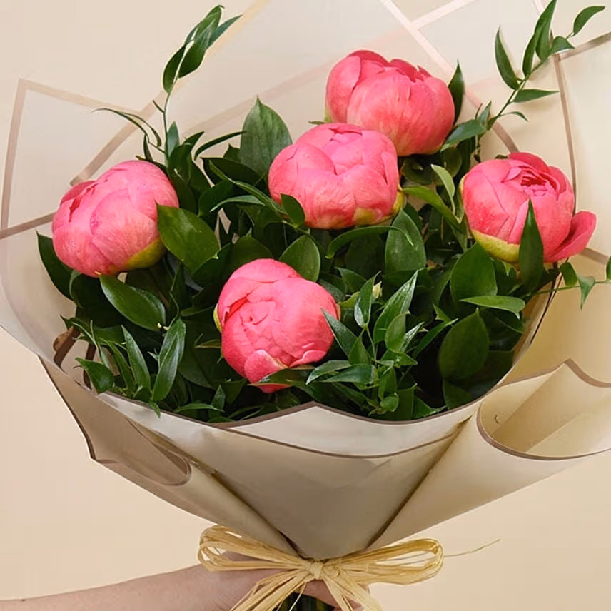 Delightful Coral Peonies Bunch