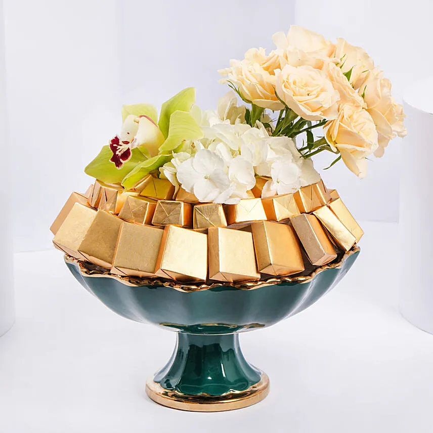 Premium Tray of Chocolates and Flowers